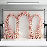 Aperturee - Aperturee Sweet Pink Triple Arch Door Elegant Wedding Backdrop