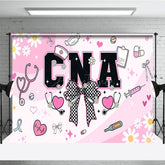 Aperturee - Aperturee Sweet Pink White Daisy Bow Happy CNA Week Backdrop