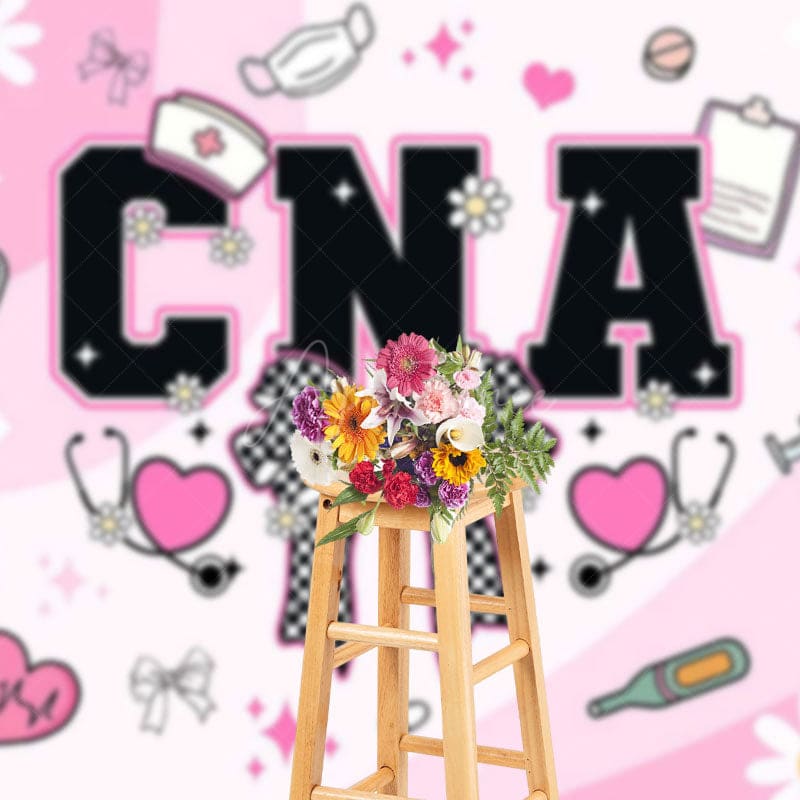 Aperturee - Aperturee Sweet Pink White Daisy Bow Happy CNA Week Backdrop