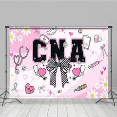 Aperturee - Aperturee Sweet Pink White Daisy Bow Happy CNA Week Backdrop