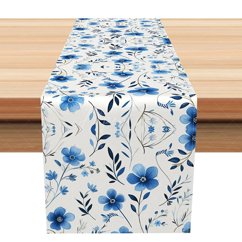 Aperturee - Aperturee Sweet Purple Floral Table Runner in an Ink Painting Style Abstract Botanical Art Elegant and Moody Kitchen Decor