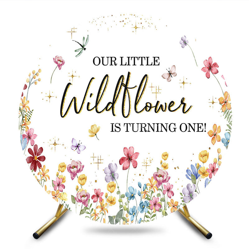 Aperturee - Aperturee Sweet Round Wildflower Happy First Birthday Backdrop