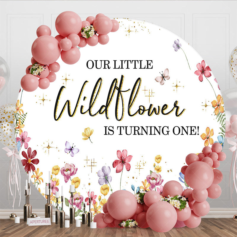 Aperturee - Aperturee Sweet Round Wildflower Happy First Birthday Backdrop