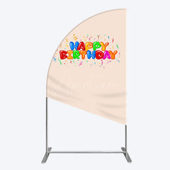 Aperturee - Aperturee Sweet Simple Happy Birthday Nude Color Half Moon Arch Backdrop