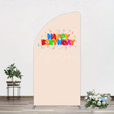 Aperturee - Aperturee Sweet Simple Happy Birthday Nude Color Half Moon Arch Backdrop