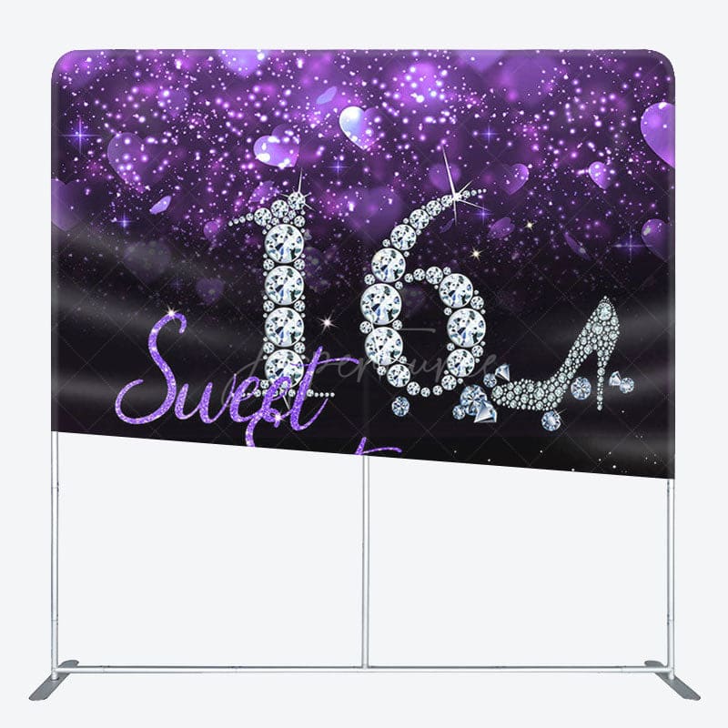 Aperturee - Aperturee Sweet Sixteen Glitter Fabric Backdrop Cover for Birthday