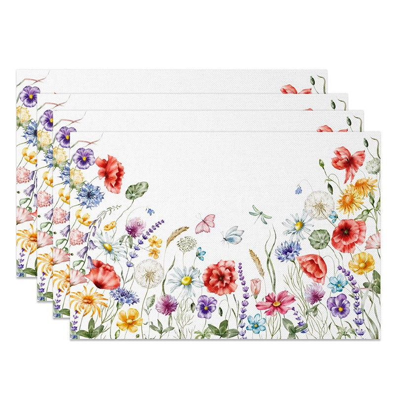 Aperturee - Aperturee Sweet Spring Floral and Butterfly Placemats Set of 4 for Garden Party and Whimsical Kitchen Decor
