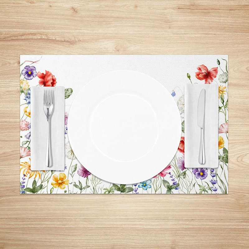 Aperturee - Aperturee Sweet Spring Floral and Butterfly Placemats Set of 4 for Garden Party and Whimsical Kitchen Decor