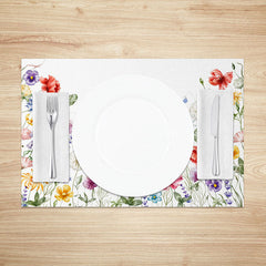 Aperturee - Aperturee Sweet Spring Floral and Butterfly Placemats Set of 4 for Garden Party and Whimsical Kitchen Decor