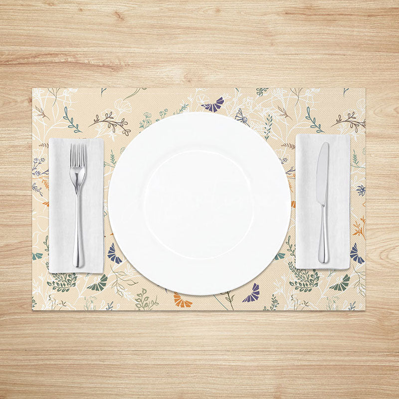 Aperturee - Aperturee Sweet Spring Floral Scene Placemats Set of 4 for Garden Party and Cheerful Kitchen Dining Table Decor