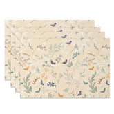 Aperturee - Aperturee Sweet Spring Floral Scene Placemats Set of 4 for Garden Party and Cheerful Kitchen Dining Table Decor