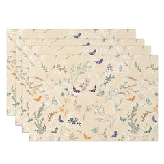 Aperturee - Aperturee Sweet Spring Floral Scene Placemats Set of 4 for Garden Party and Cheerful Kitchen Dining Table Decor