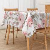 Aperturee - Aperturee Sweet Spring Tablecloth with Floral Drawings for Garden Party Bridal Shower or Cottage Style Decor