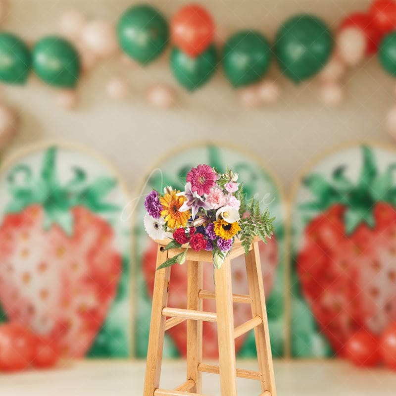 Aperturee - Aperturee Sweet Strawberry Balloon Birthday Cake Smash Backdrop