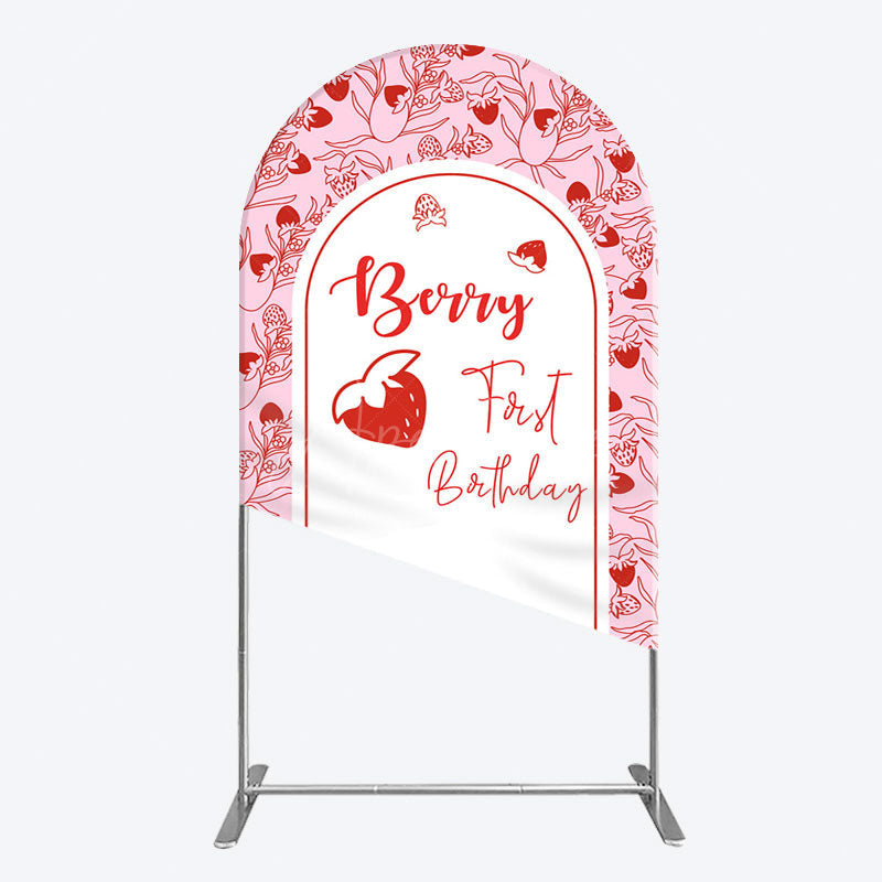 Aperturee - Aperturee Sweet Strawberry Cute First Birthday Arch Backdrop