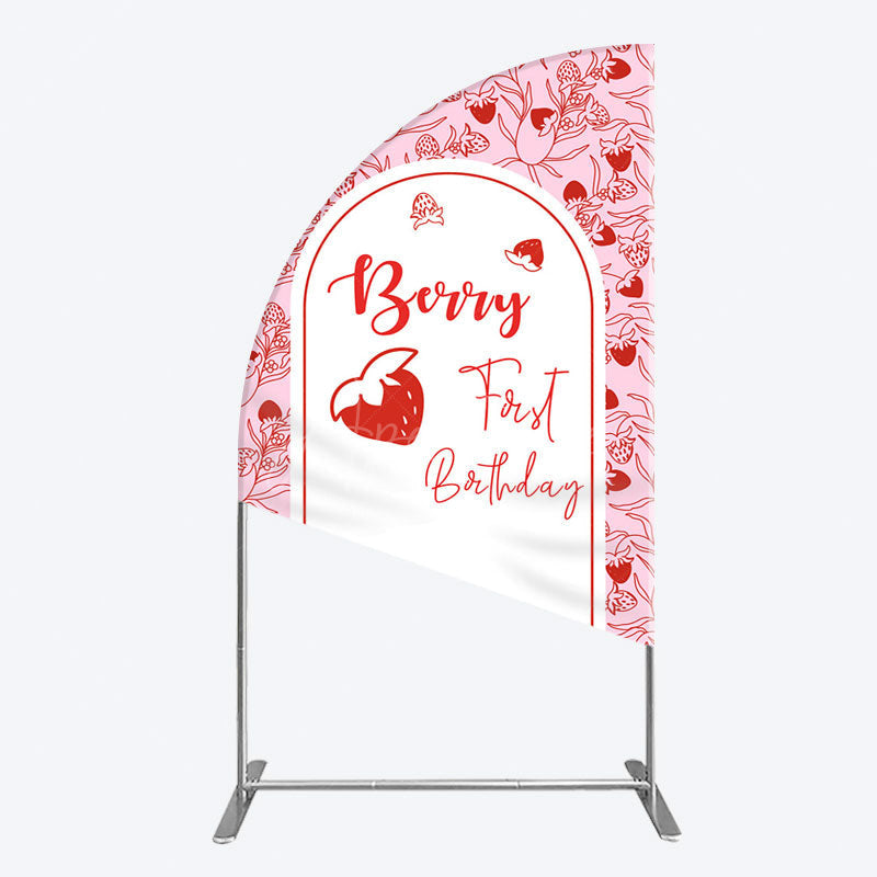 Aperturee - Aperturee Sweet Strawberry Cute First Birthday Half Moon Arch Backdrop
