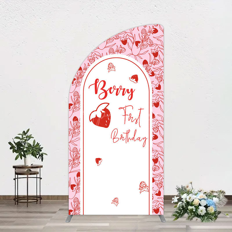 Aperturee - Aperturee Sweet Strawberry Cute First Birthday Half Moon Arch Backdrop