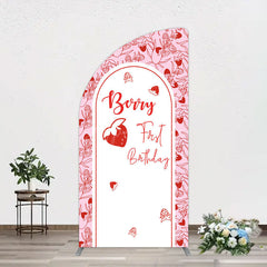 Aperturee - Aperturee Sweet Strawberry Cute First Birthday Half Moon Arch Backdrop