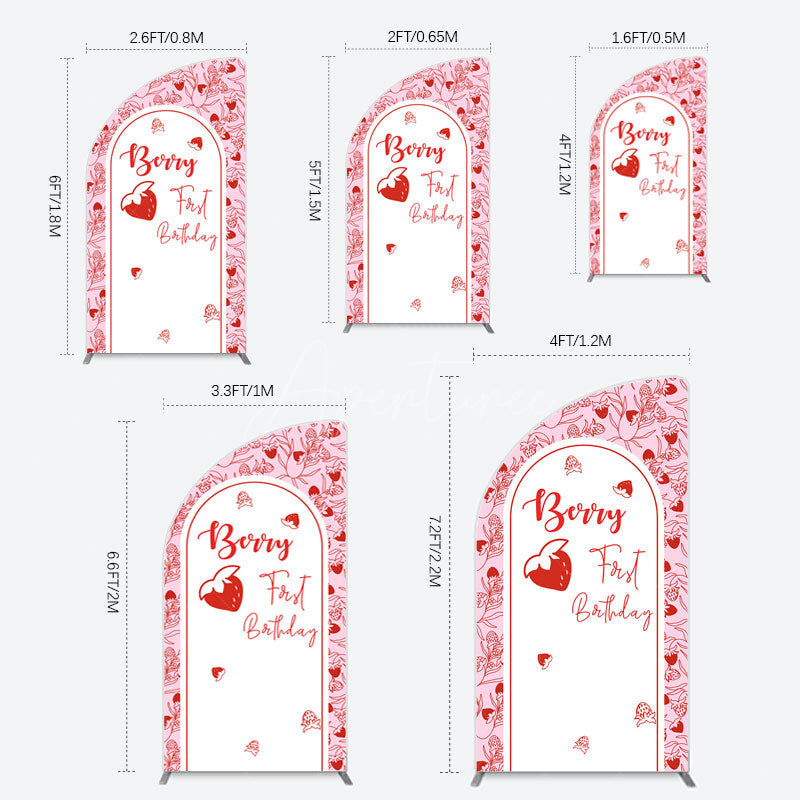 Aperturee - Aperturee Sweet Strawberry Cute First Birthday Half Moon Arch Backdrop