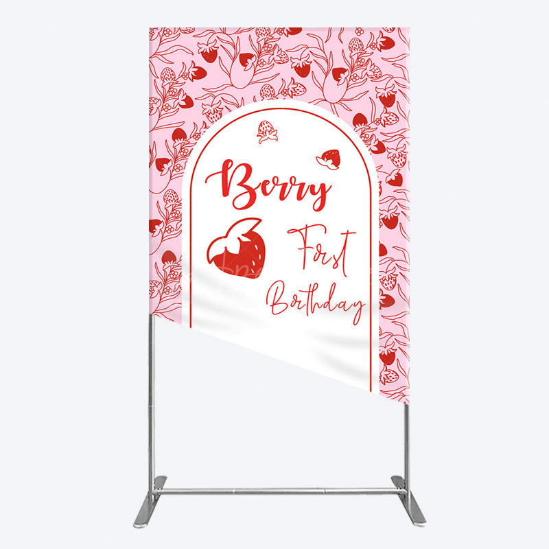 Aperturee - Aperturee Sweet Strawberry Cute First Birthday Rectangle Backdrop