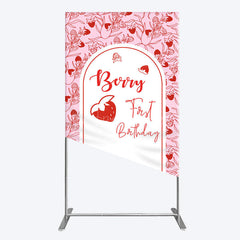 Aperturee - Aperturee Sweet Strawberry Cute First Birthday Rectangle Backdrop