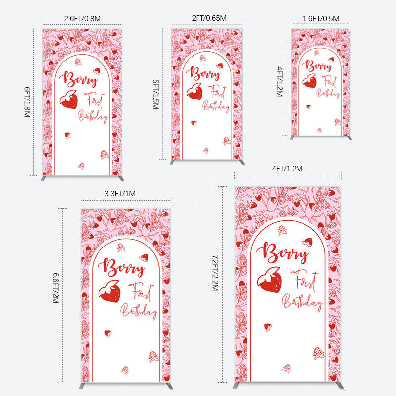 Aperturee - Aperturee Sweet Strawberry Cute First Birthday Rectangle Backdrop