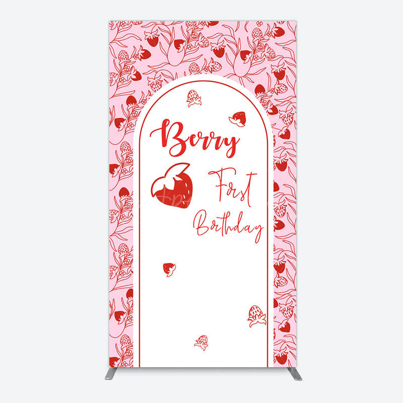 Aperturee - Aperturee Sweet Strawberry Cute First Birthday Rectangle Backdrop