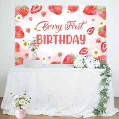 Aperturee - Aperturee Sweet Strawberry Girl Pink First Birthday Backdrop