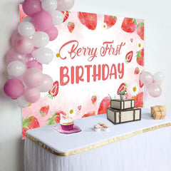 Aperturee - Aperturee Sweet Strawberry Girl Pink First Birthday Backdrop