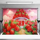 Aperturee - Aperturee Sweet Strawberry House Cake Smash Photography Backdrop Fantasy Fruit Garden Red Pink Background Kids Birthday Photo