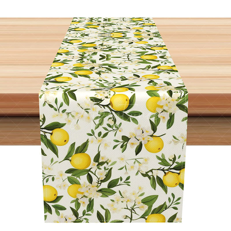 Aperturee - Aperturee Sweet Summer Lemon Table Runner Mediterranean Coast Inspired with Fresh Citrus Yellow Kitchen Dining Decor