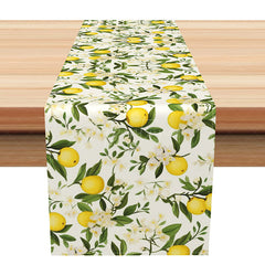 Aperturee - Aperturee Sweet Summer Lemon Table Runner Mediterranean Coast Inspired with Fresh Citrus Yellow Kitchen Dining Decor