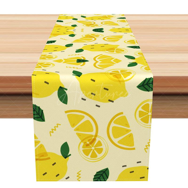 Aperturee - Aperturee Sweet Summer Lemon Table Runner Mediterranean Coast Vibe with Fresh Citrus Yellow Kitchen and Dining Decor