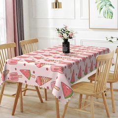 Aperturee - Aperturee Sweet Summer Rectangle Tablecloth Pink Ice Cream and Watermelon Dining Table Decor