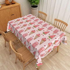 Aperturee - Aperturee Sweet Summer Rectangle Tablecloth Pink Ice Cream and Watermelon Dining Table Decor