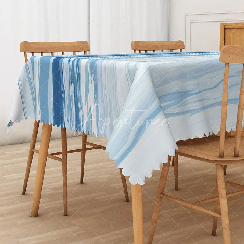 Aperturee - Aperturee Sweet Summer Tablecloth with Blue Ocean Vibe for Coastal Beach House and Under the Sea Party Decor