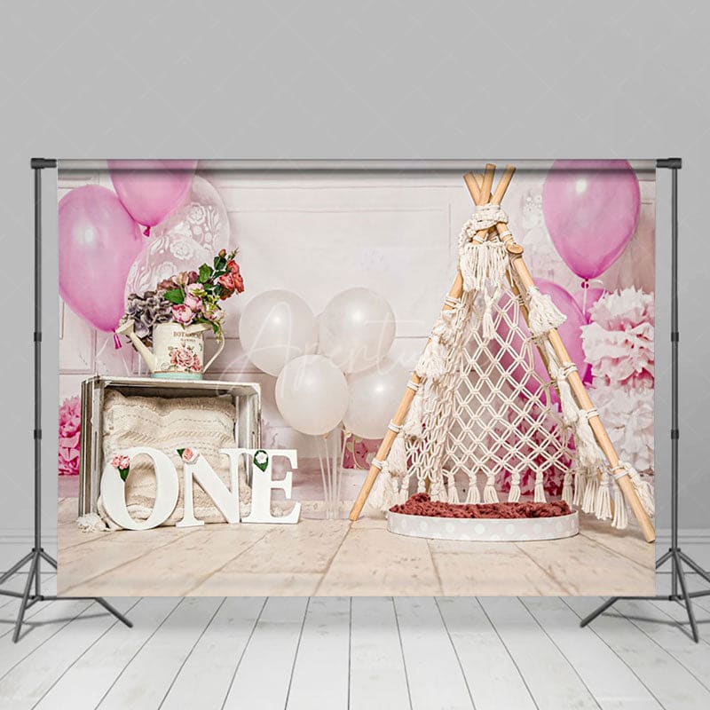 Aperturee - Aperturee Sweet Tent Balloons Birthday Cake Smash Backdrop