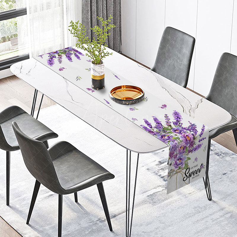 Aperturee - Aperturee Sweet Violet and Lavender Spring Table Runner Purple Floral Home Decor Elegant Botanical Kitchen Dining Linen