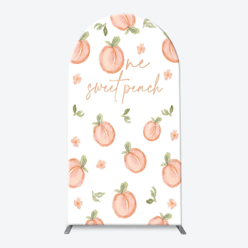 Aperturee - Aperturee Sweet Watercolor Peach Pattern Arch Backdrop Kit One Sweet Peach Text and Solid Blush for First Birthday Party