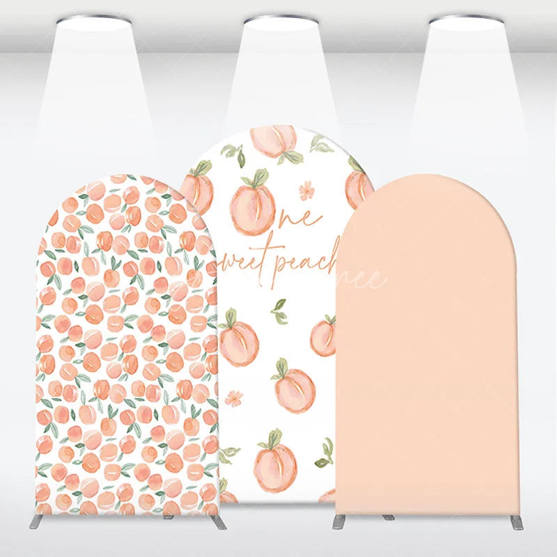 Aperturee - Aperturee Sweet Watercolor Peach Pattern Arch Backdrop Kit One Sweet Peach Text and Solid Blush for First Birthday Party