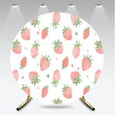 Aperturee - Aperturee Sweet Watercolor Strawberry Pattern Round Backdrop Fresh Pink Fruit Design for Baby Shower and Birthday Party