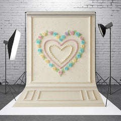 Aperturee Aperturee Sweetheart Cake Smash Photography Backdrop Pastel Cream Roses Heart on White Wall First Birthday Photo Prop