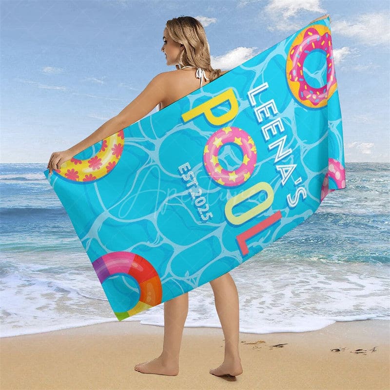 Aperturee - Aperturee Swimming Pool Donuts Custom Est Name Beach Towel