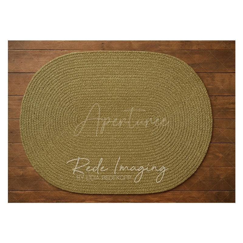 Aperturee - Aperturee Tan Oval Wooden Carpet Rubber Floor Mat For Photo