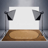 Aperturee - Aperturee Taupe Oval Rug Wooden Rubber Floor Mat For Photo