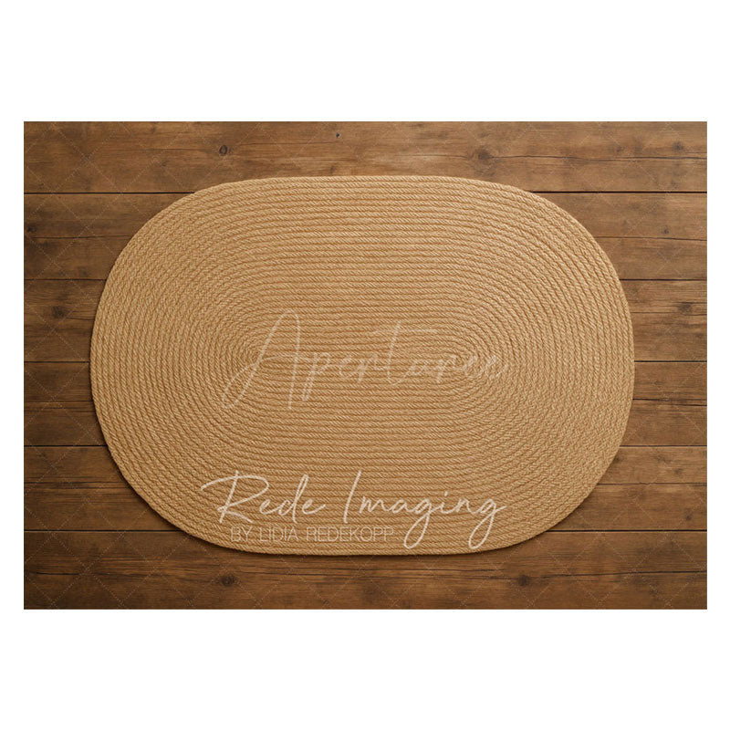 Aperturee - Aperturee Taupe Oval Rug Wooden Rubber Floor Mat For Photo