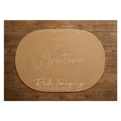 Aperturee - Aperturee Taupe Oval Rug Wooden Rubber Floor Mat For Photo