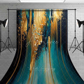 Aperturee - Aperturee Teal and Gold Dripping Paint Abstract Backdrop Vertical Textured Strokes Photography Background
