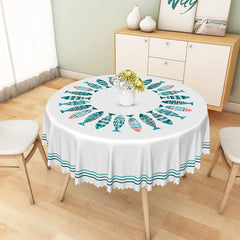 Aperturee - Aperturee Teal and Orange Fish Circle Round Tablecloth Coastal Nautical Style Dining Decor