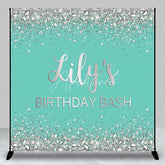 Aperturee - Aperturee Teal and Silver Glitter Diamond Custom Birthday Backdrop Personalized Name Birthday Bash Party Decor